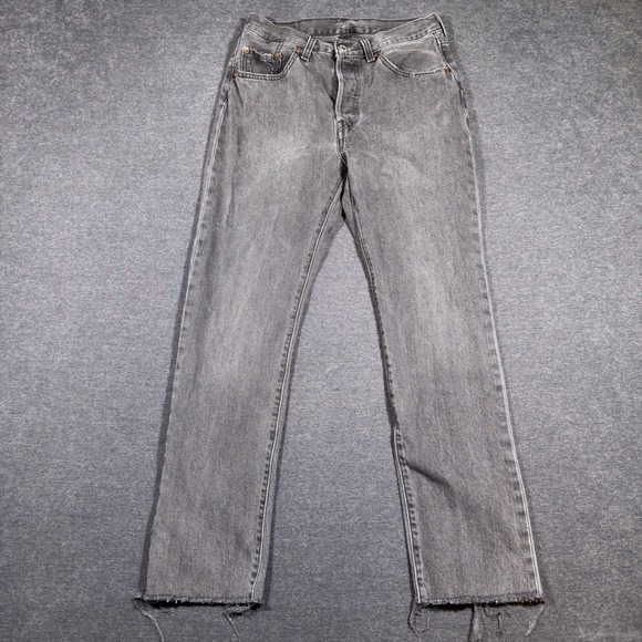Levi's Denim - Levi's 501 Jeans Women Size 27 Gray Straight Leg Button Fly Raw Hem Denim Mom